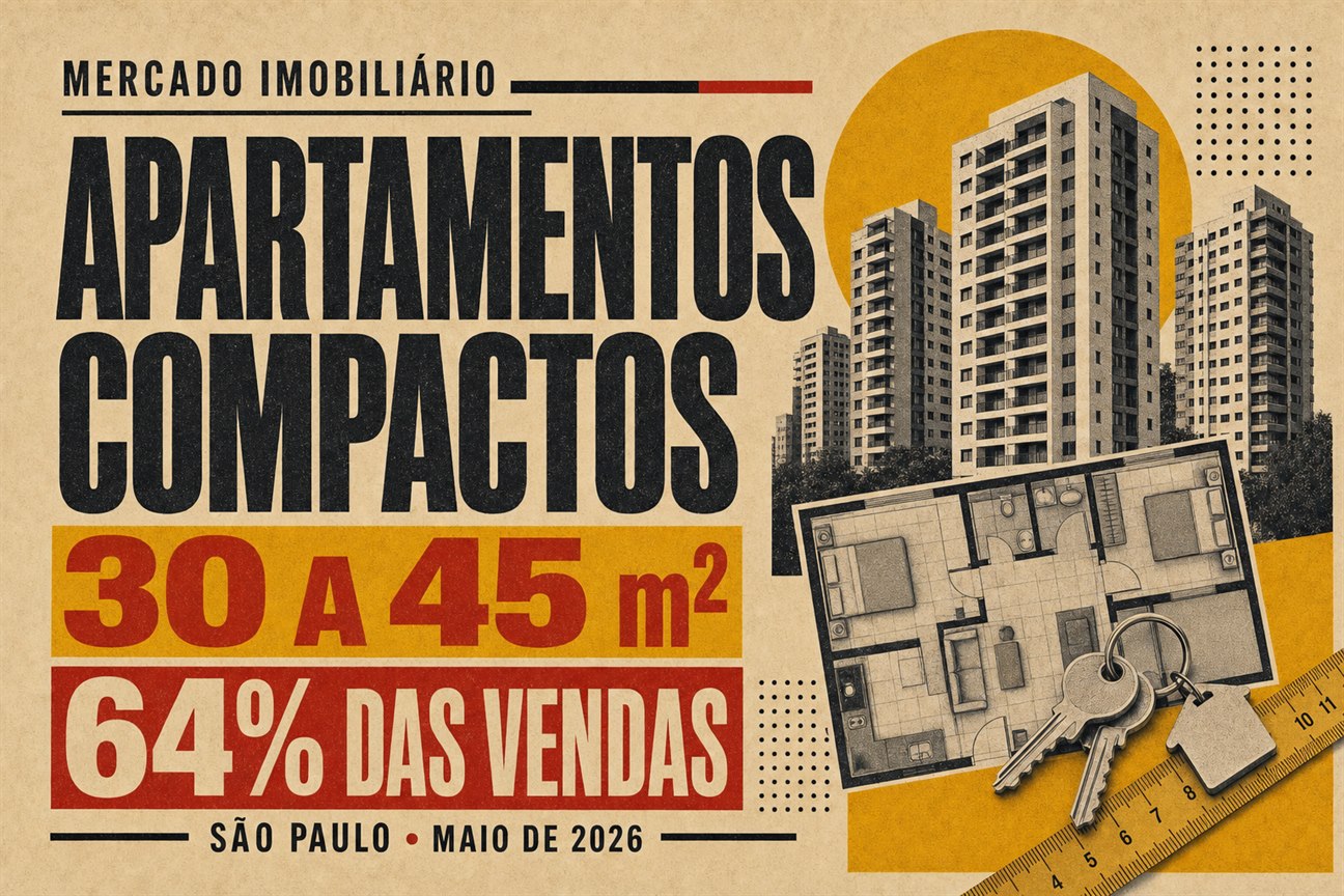 Capa editorial sobre apartamentos de 30 a 45 metros quadrados, responsáveis por 64% das vendas de imóveis novos em São Paulo