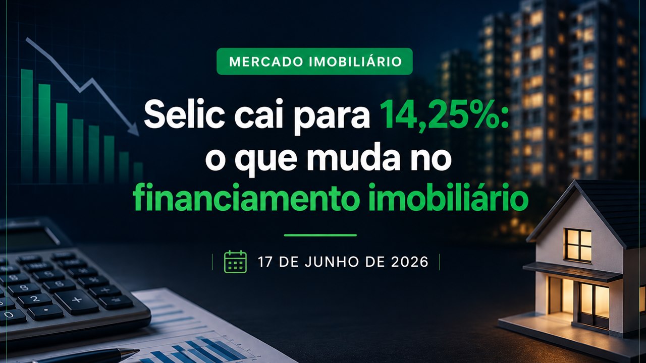 Arte editorial sobre a Selic em 14,25% e o impacto no financiamento imobiliário