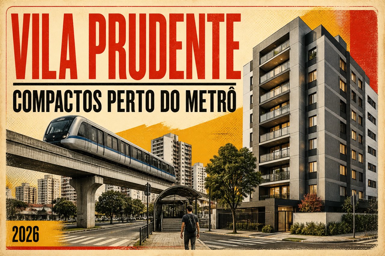 Capa editorial com edifício residencial compacto e monotrilho em Vila Prudente